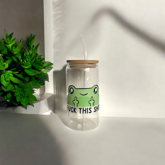 Frog “F**k this sh*t” glass cup